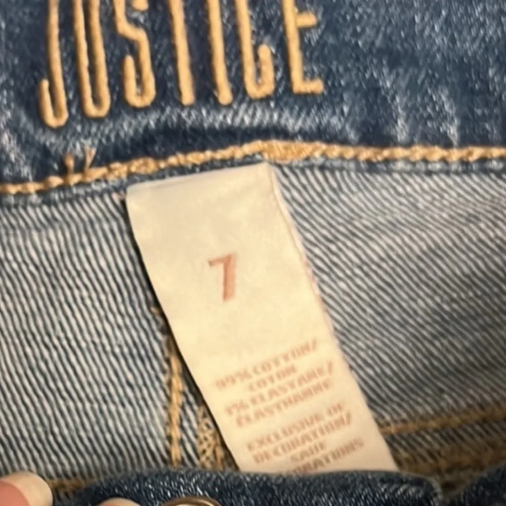 Justice Girls High-Rise Distressed Straight Leg Jeans Frayed Hem Blue Size 7